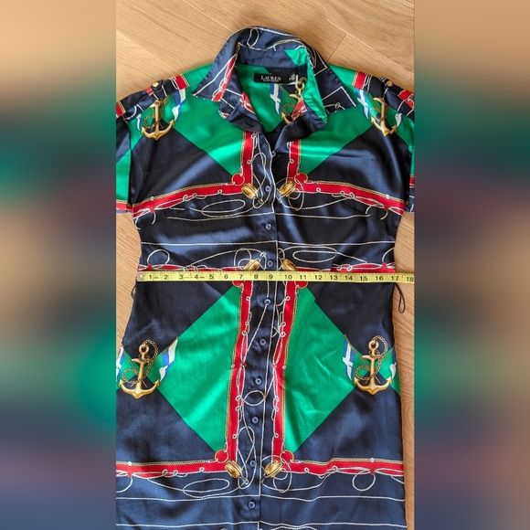 Ralph Lauren shirt dress belted with blue, green, red, nautical, Pockets Sz 2P - Picture 11 of 16